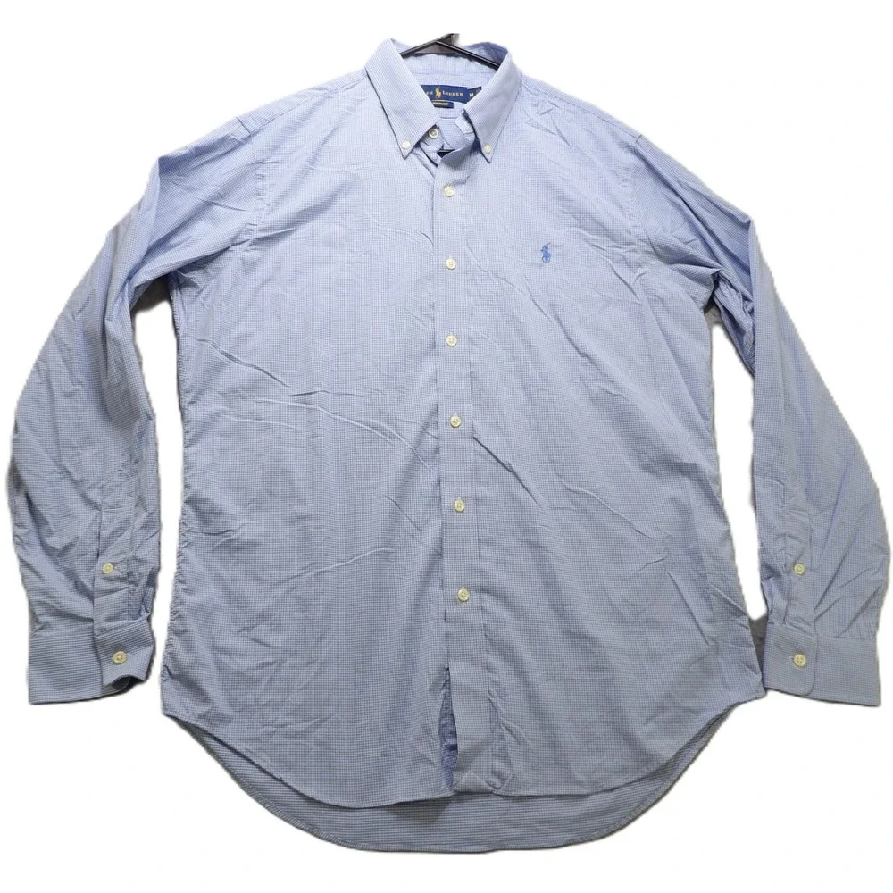Polo Ralph Lauren Performance Shirt Men M Blue Gingham Stretch Pony Button Down